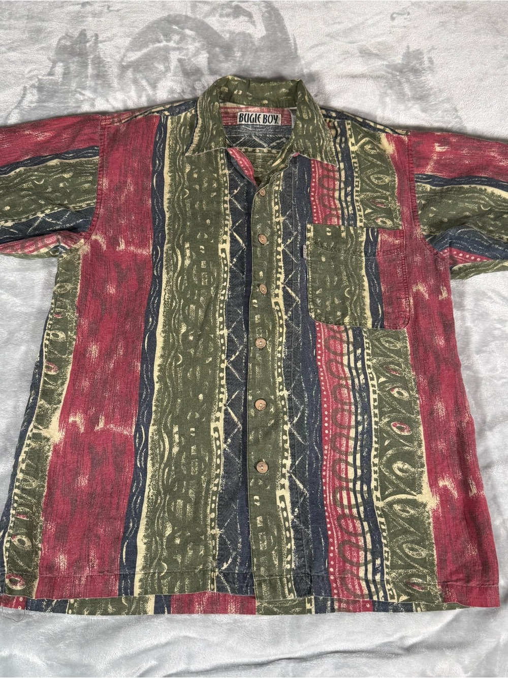 Bugle Boy Hawaiian Abstract Shirt Mens L Oversized Loop Collar Surfer Skate